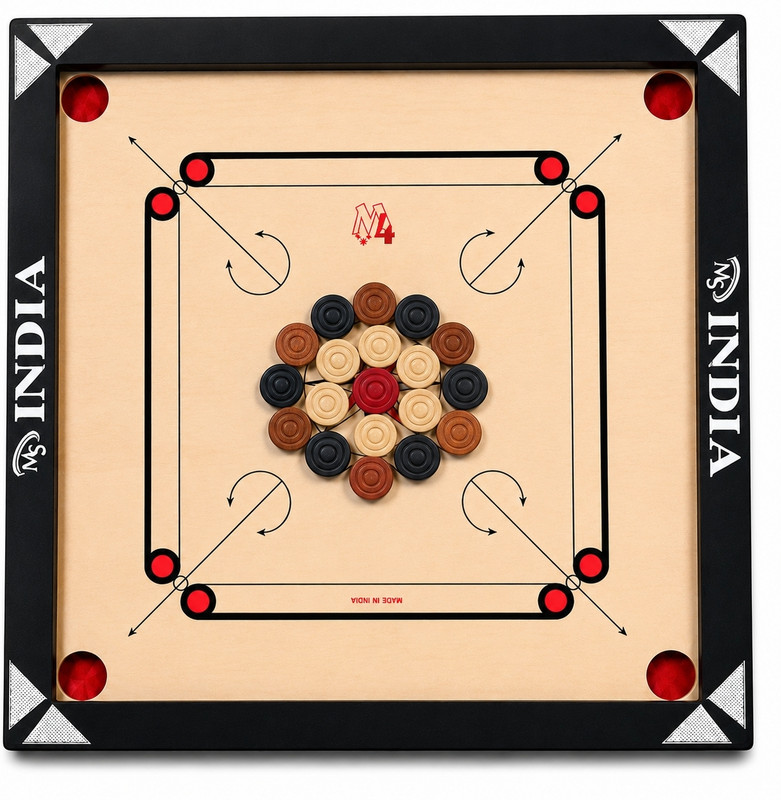 M.S INDIA M.S INDIA Classic Star Medium 26 inch Carrom board coin striker and powder 60 cm Carrom Board(Beige, Black)
