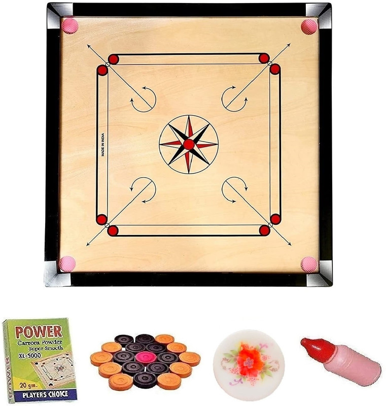 ZAFEX Carrom Board with Coins Striker and Boric Powder Combo Number Seven 81.28 cm Carrom Board(Black)