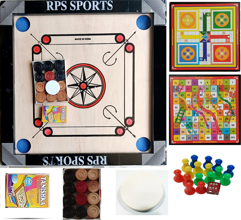 RPS CROOM BOARD 20 INCH, 24 WOOD COIN, LUDO SET FREE FOR KIDS 4 cm Carrom Board(Beige)