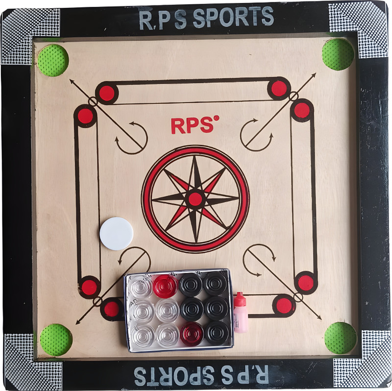 RPS sports CARROM BAORD 20INCH FOR KIDS WITH TRANSPARENT, CRASTAL COIN, STRIKER , POWDER 4 cm Carrom Board(Beige)