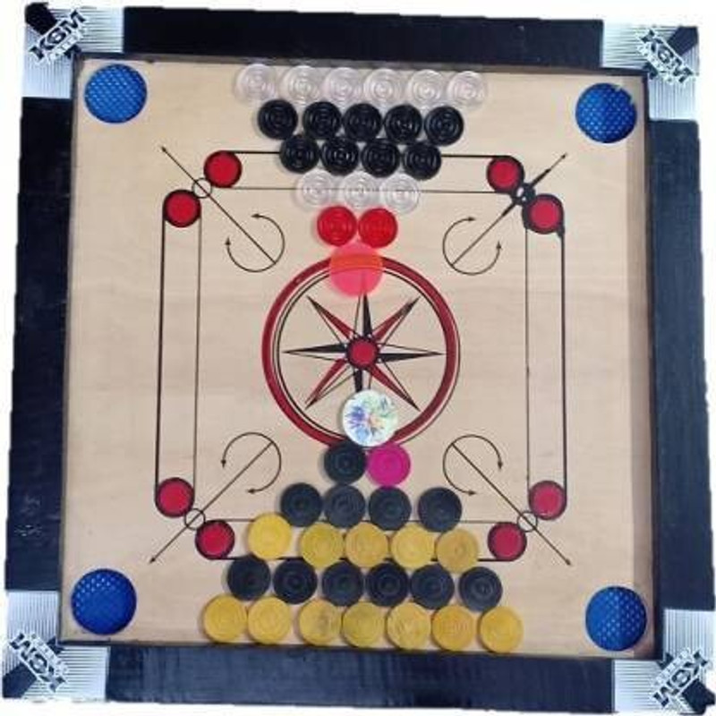 Ishu Sports CARROM 2 PAIR OF COINS( 1 OF WOOD AND 1 OF CRYSTAL)WITH STRIKER AND BORIC POWDER 24 cm Carrom Board(Multicolor)