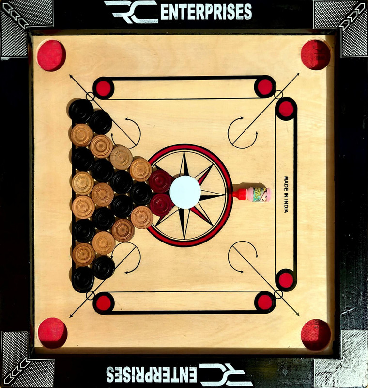 r c enterprises CARROM BOARD (Black) with 24Pcs. Wooden & Crystal Coins, 2Pcs. Powder, 1 Striker 50 cm Carrom Board(Black)