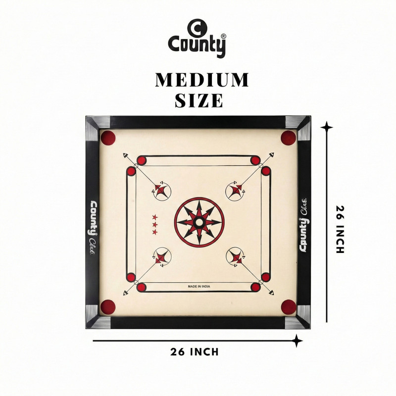 County 26" Medium Size Wooden Carrom Board | Smooth Surface Indoor Game 3 cm Carrom Board(Brown, Black)