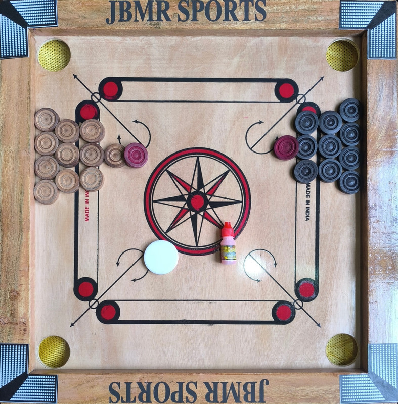 jbmr sports NATURAL WOODEN FINISHED CARROM BOARD 20*20 INCHES WITH WOODEN COIN 24 PCS. 001 20 cm Carrom Board(Brown)