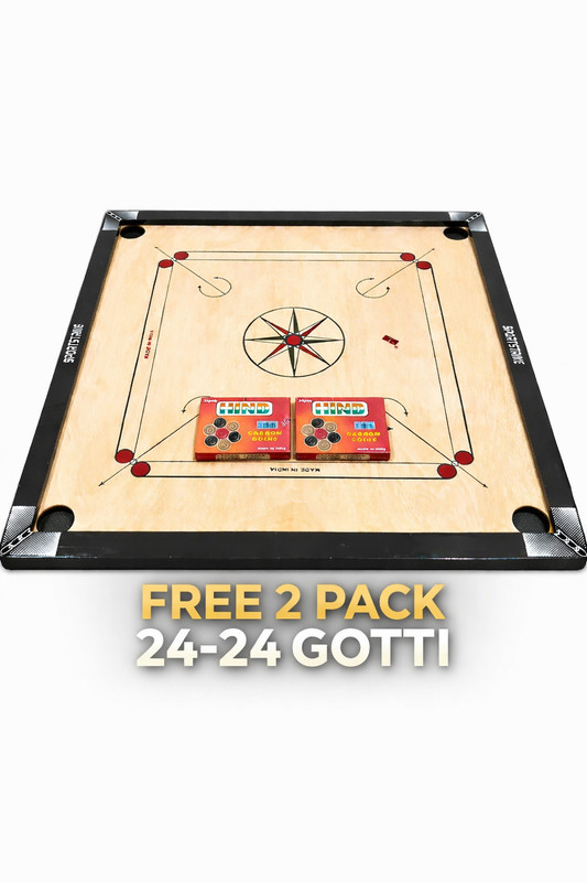 Sportstrike Full Size 32x32 Inches Premium Product with 2 Set Coins, Striker and powder 6.5 cm Carrom Board(Gold, Black)
