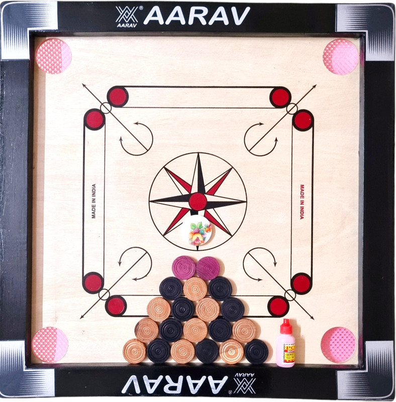 AARAV Carrom Board For Kids 20 Inches Premium Product with Wooden Coins 3 cm Carrom Board(Black, Beige)