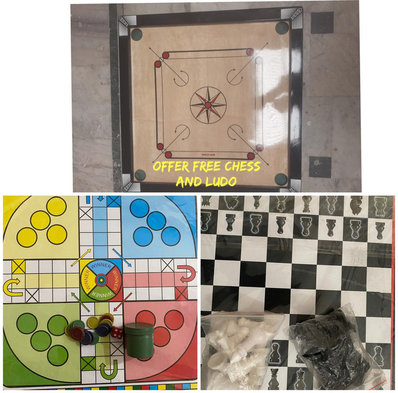 Shivtirth CARROM BOARD 20 Inch with Ludo&Chess, 24Pcs.Wooden Coins, Powder, Striker 50 cm Carrom Board(Black)