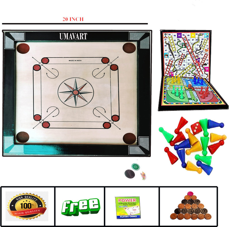 MR8 staggering 20 inch all-in-one [powder + coins + striker + ludo & snake ladder] 50 cm Carrom Board(Multicolor)