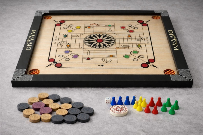 Ishuka sports 20 inch wooden glossy finish heavy quality durable carrom board with ludo. 50 cm Carrom Board(Multicolor)