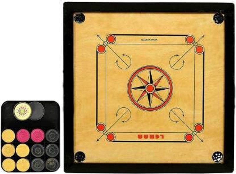 RJ Gallery Large 32 inches wooden carrom board with crystal coins, striker and powder 81 cm Carrom Board(Beige)