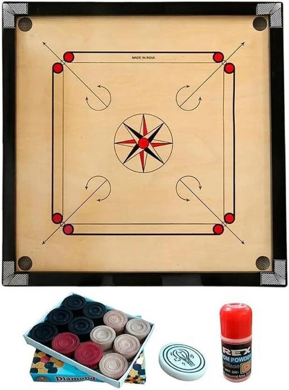 Trex Sports 20 Inches Heavy Wooden Gloss Finish with Coins, Powder & Stricker 50 cm Carrom Board(Multicolor)