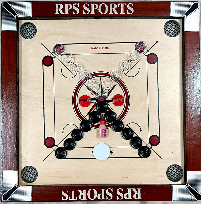 RPS 20 Inch Red Carrom Board , Crystal Coin set, Striker, Powder 4 cm Carrom Board(Red)