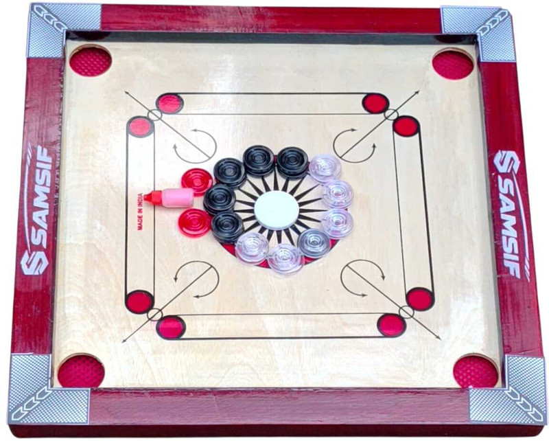 SAMSIF High Quality 20 Inch Red Carrom Board with Crystal Coins and Magic Powder 5 cm Carrom Board(Red, Black)