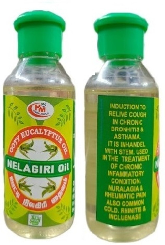 HM Herbals Nilgiris Eucalyptus Oil 100% Natural Nilgiri thailam, Neelgiri tel for sinus, cold, natural sanitizer, skin & mehandi diffuser, headache 100mML X 2-200ML Liquid(2 x 100 ml)