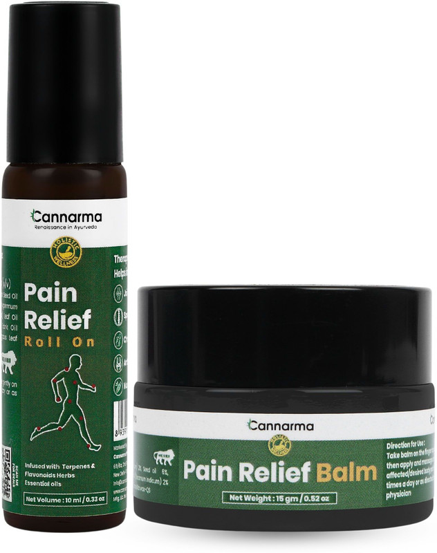 Cannarma Combo Pack of Pain Relief Balm & Roll On | 100% Herbal & Plant-Based Oil Cream(2 x 12.5 g)
