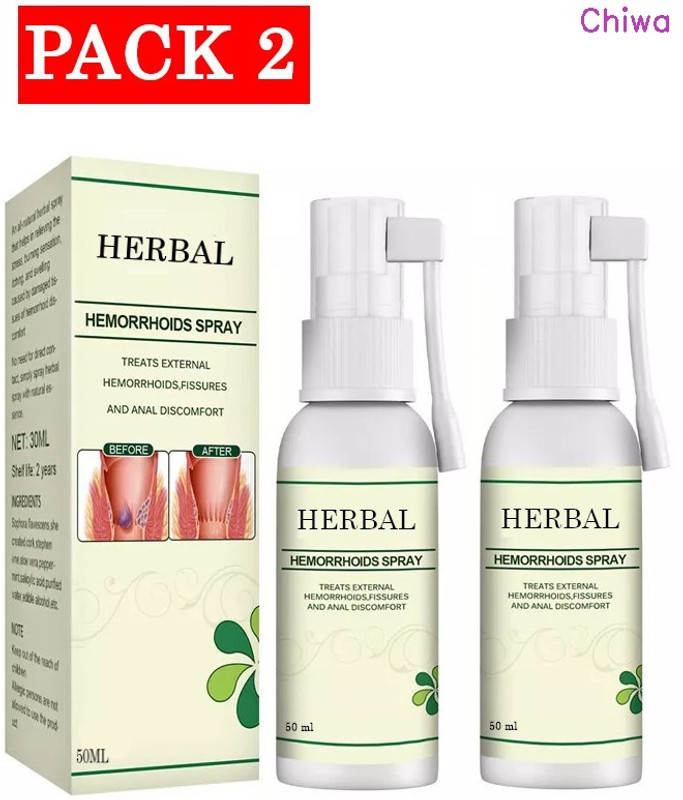 CHIWA Natural Herbal Hemorrhoids Spray for Piles |Care for Painful Hemorrhoids Spray(2 x 50 ml)