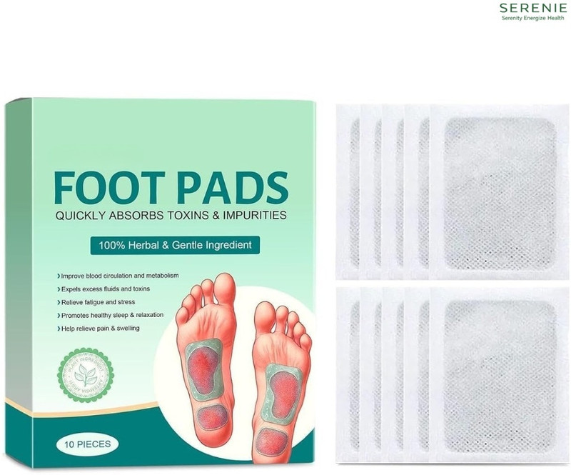 SERENIE SERENITY ENERGIZE HEALTH Herbal Ginger Foot Care Pads Herbal Foot Patch Foot Relax Therapy Detox Support Plaster & Patch(10 Patches)