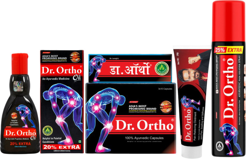 Dr. Ortho Pain Relief (120ml Oil, 30 Capsule, 75ml Spray & 30gm Ointment) Liquid(4 x 1)