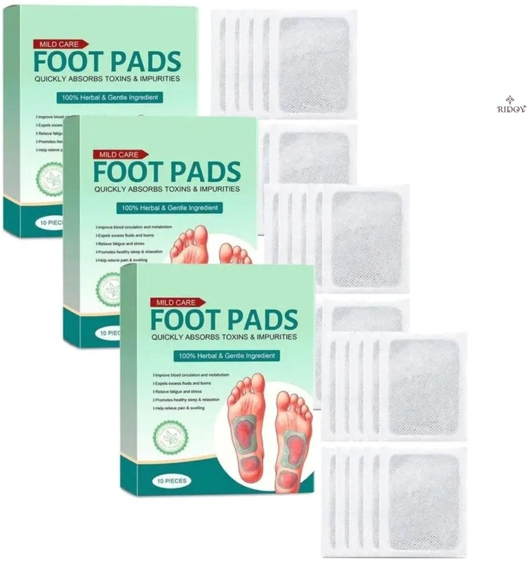 Ridoy Foot Pads | Ginger Foot Pads | Overnight Detox Action For Improved Body Balance Plaster & Patch(3 x 10 Patches)