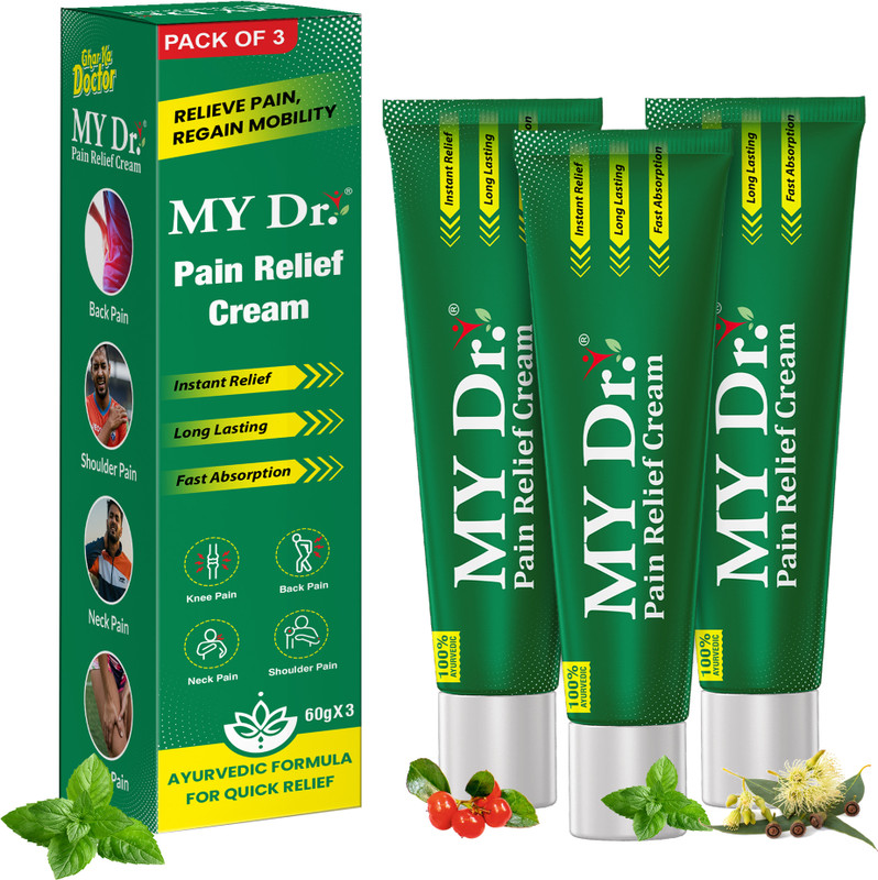 MY Dr. Pain Relief|Back,Knee,Neck,Shoulder,Muscle Pain|Non-Sticky,Fast-Absorb|Ayurvedic Cream(3 x 60 g)