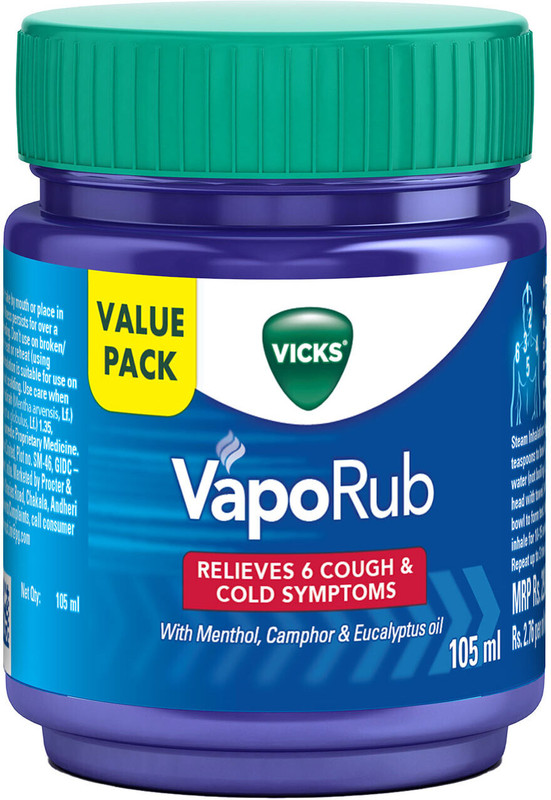 VICKS Relief From Cold, Cough, Blocked Nose, Headache and Breathing difficulty Vaporub Balm(105 ml)