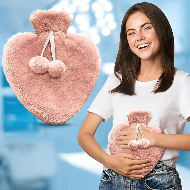 CloudTab Heart Hot Water Bottle with Soft Plush Cover For Cramps, Pain Relief & Comfort Plaster & Patch(1000 ml)