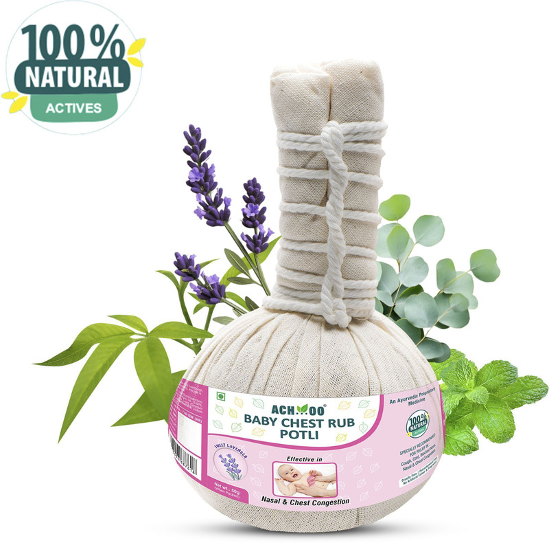 ACH...OO Ayurvedic Baby Chest Rub Potli for Nasal & Chest Congestion, Cough, and Cold Powder(50 g)