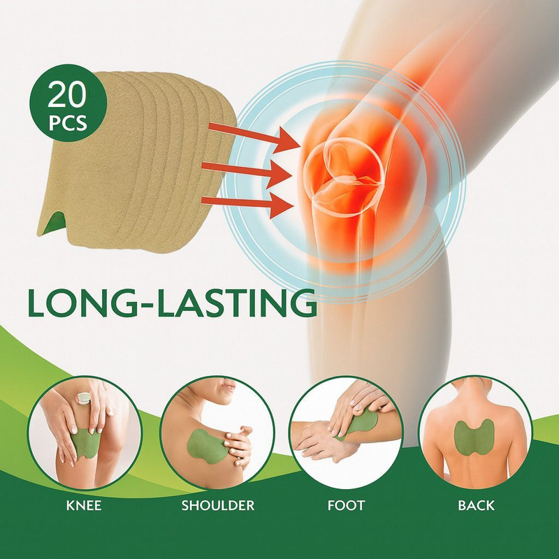 QERINKLE 20pc Joint Knee Pain Instantly Relief Patch with Natural Herbal Wormwood Extract Plaster & Patch(20 Patches)