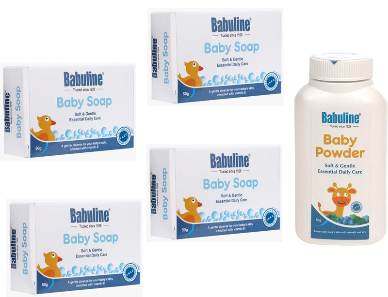 Babuline Soap Giftings Kit Pack Of 4 - 50 gm with Free Mini Powder For Baby(White)