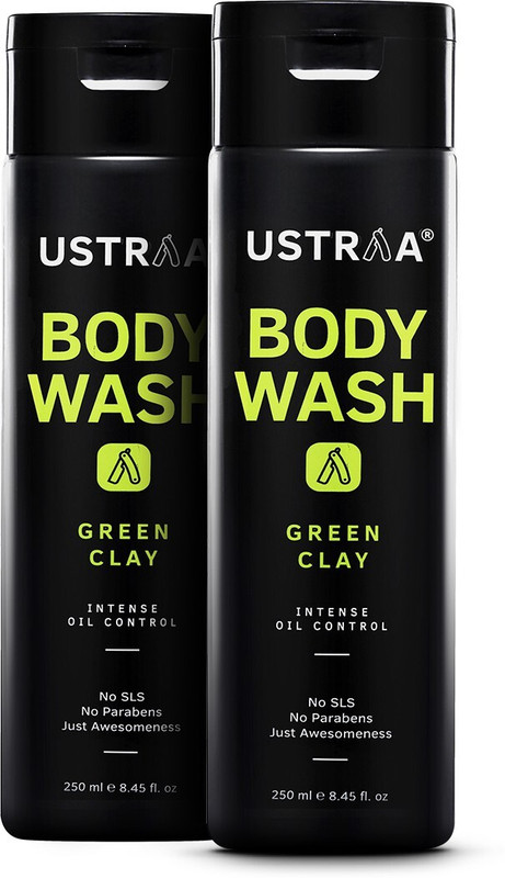USTRAA Body Wash - Green Clay - 250 ml - Intense Oil Control - removes excess oil(2 x 250 ml)