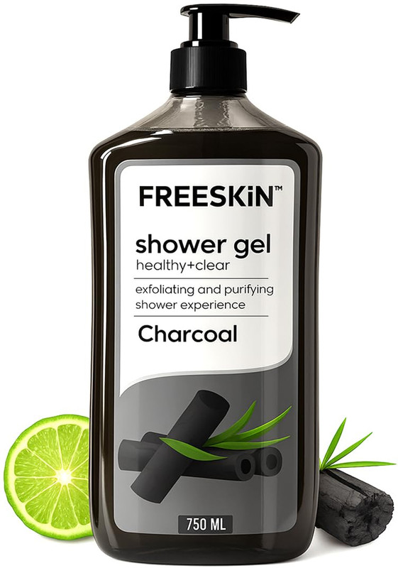 Free Skin Charcoal Shower Gel- Deep Detox Body Wash with Activated Charcoal for Clear Skin(750 ml)