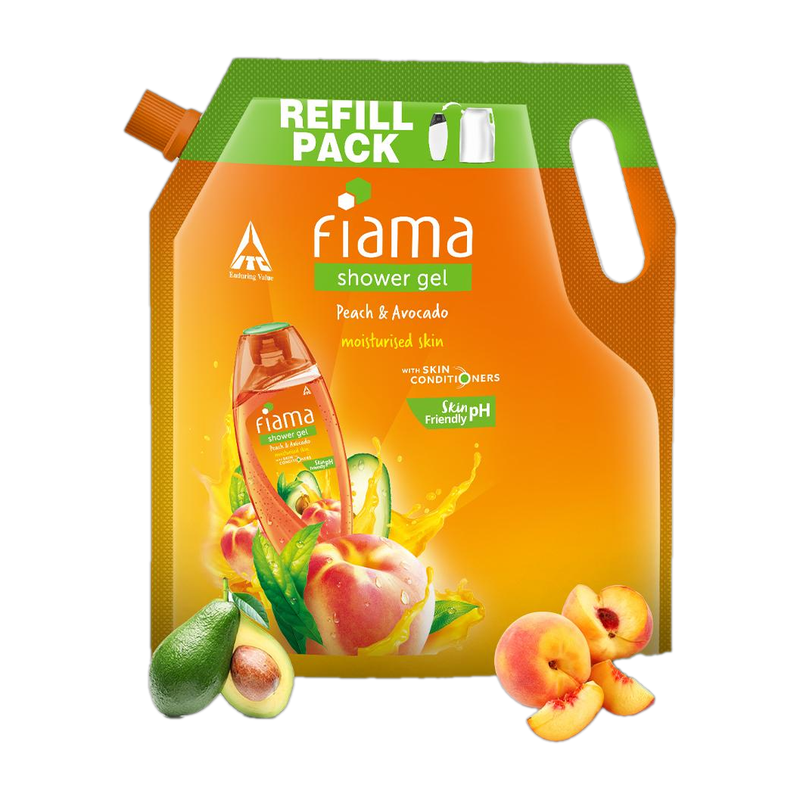 FIAMA Body Wash Shower Gel Peach & Avocado Value Pouch, For Moisturized Skin(1.3 L)