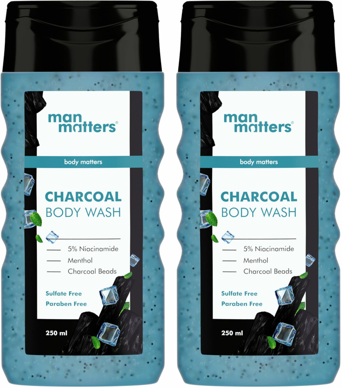 Man Matters Activated Charcoal Body Wash for Men | Skin Brightening Shower Gel | Niacinamide(2 x 250 ml)