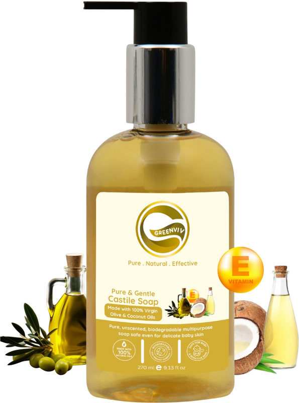 Greenviv Natural Liquid Castile Soap, Unscented(280 ml)