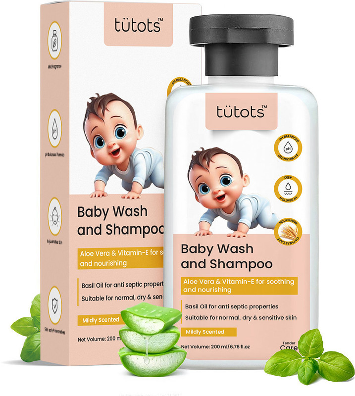 tutots Baby Body Wash and Shampoo | Natural Oats, Aloe Vera & Vitamin-E(200 ml)
