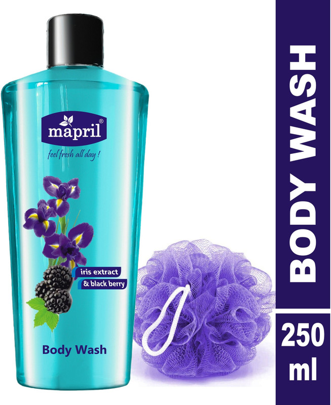 MAPRIL Iris & Blackberry Body Wash for Glowing Skin with Free Loofah | Deep Cleanse(250 ml)