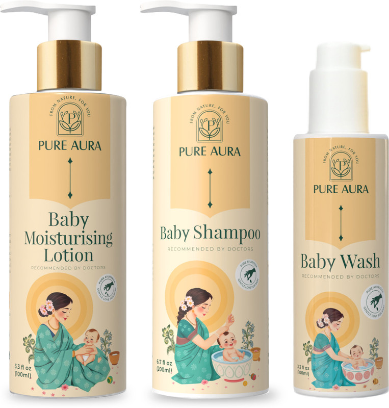 Pure Aura Comfort Baby Set | Tear-Free Shampoo, Wash & Lotion | Soft Ayurvedic Touch(3 x 166.67 ml)
