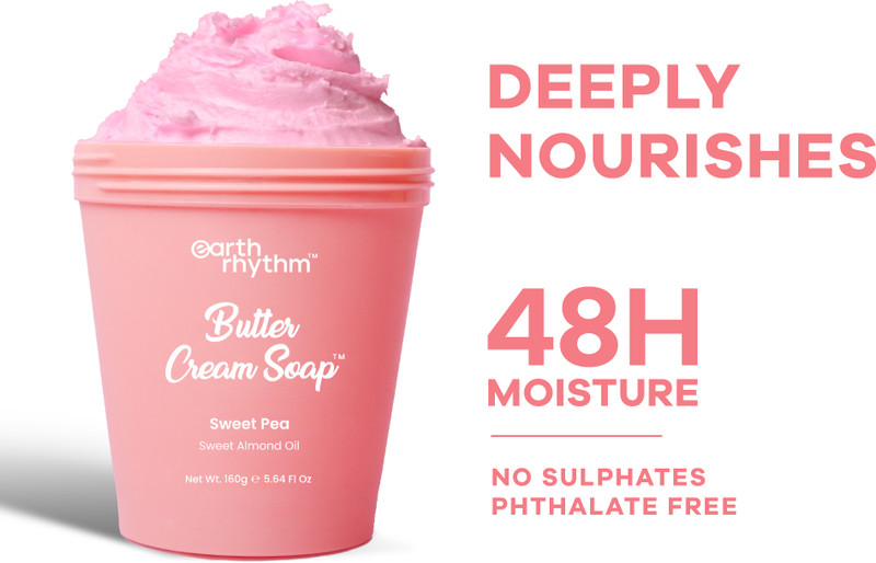 Earth Rhythm Sweet Pea Butter Cream Soap Cleanse, Moisturizes Skin, Make Skin Soft & Supple(160 g)