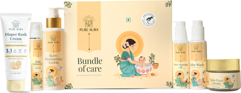 Pure Aura 6 Month Kit | Shampoo, Wash, Massage Oil, Cream, Rash Cream & Sunscreen(6 x 116.67 ml)