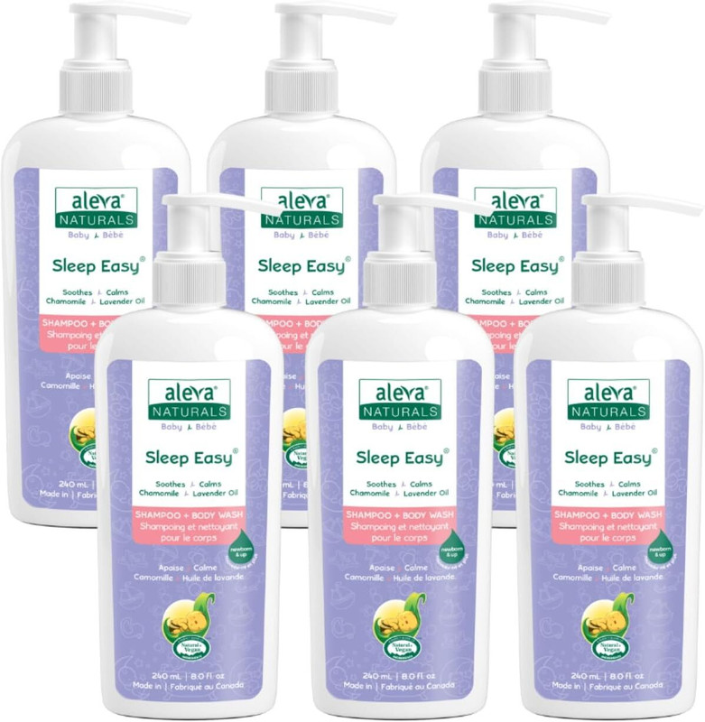 Aleva Naturals Baby Shampoo and Body Wash-240ML-8 floz Canadian Bedtime Newborn Baby Bath Wash(6 x 240 ml)