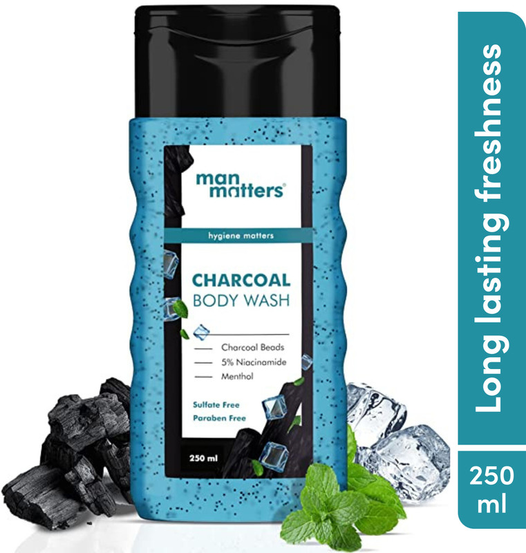 Man Matters Activated Charcoal Body Wash | Instant Freshness & Deep Cleanses | Niacinamide(250 ml)