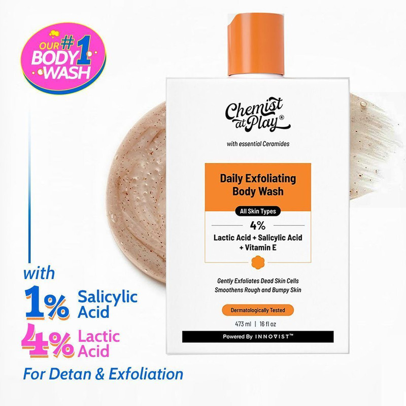 Chemist at Play Exfoliating Body Wash - Lactic Acid, Salicylic Acid | Shower Gel for Women & Men(236 ml)