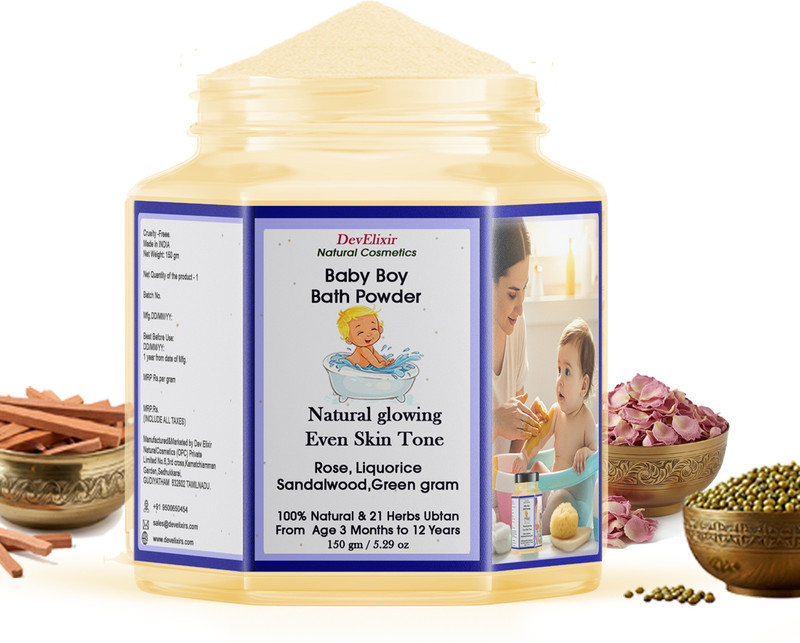 DevElixir Natural Cosmetics Baby Boy Bath Powder Even Tone, Soft & Smooth Skin 100% Natural Ayurvedic Ubtan(150 g)