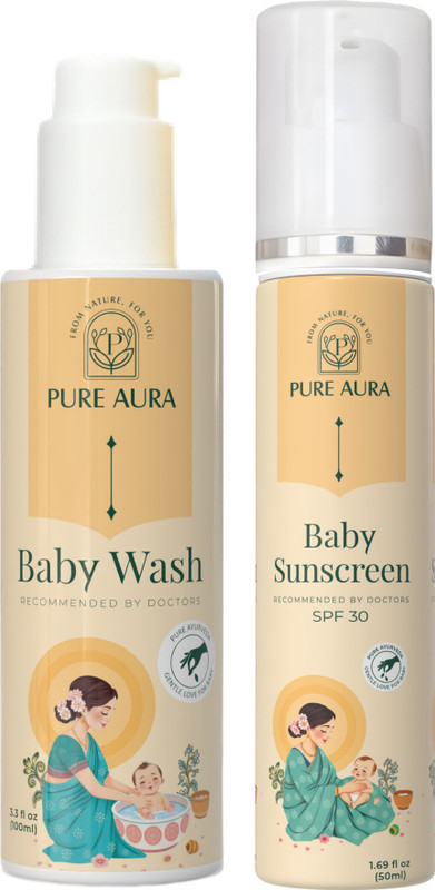 Pure Aura Baby Sun Safe Duo | SPF 30 Sunscreen & Gentle Wash | Nourishing Sun Protection(2 x 75 ml)