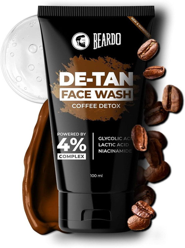 BEARDO De-Tan Glycolic & Latic Acid, Niacinamide & Coffee Tan removal Exfoliates Men Face Wash(100 ml)