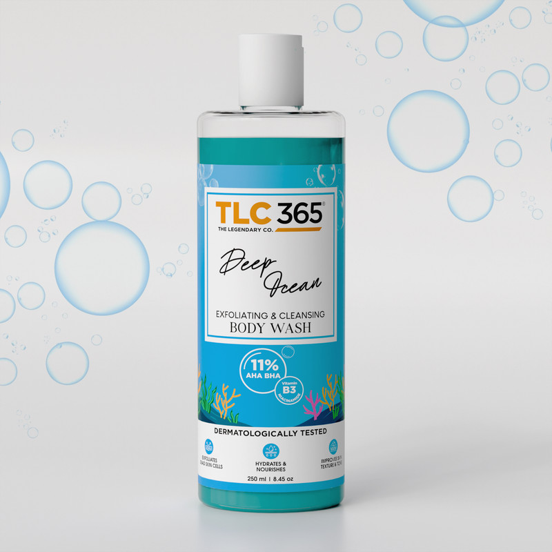 TLC 365 11% AHA BHA Body Wash Shower Gel (Deep Ocean) | Removes Dead Skin, Fights Acne(250 ml)