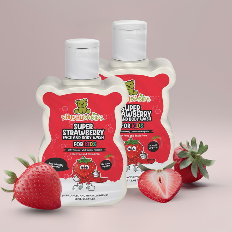 ShuShu Babies Super Strawberry Face & Body Wash for Kids with Strawberry & Manjistha-60ml each(2 x 60 ml)