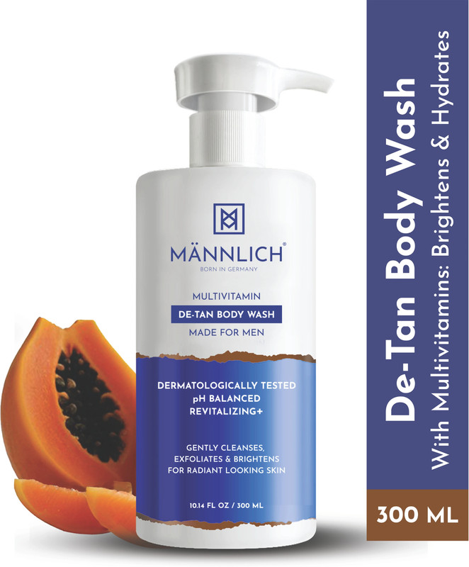 Mannlich De-Tan Body Wash for Men with 2% Kojic Acid, & Multivitamins(300 ml)