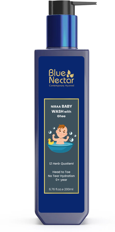 Blue Nectar Baby Wash with Organic Ghee, from Head to Toe | No Tear Hydration(200ml,9 Herbs)(200 ml)