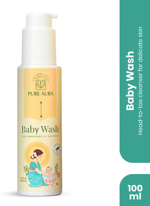 Pure Aura Baby Wash | Ayurvedic, Tear-Free & Moisturizing | Gentle for Newborn Skin(100 ml)